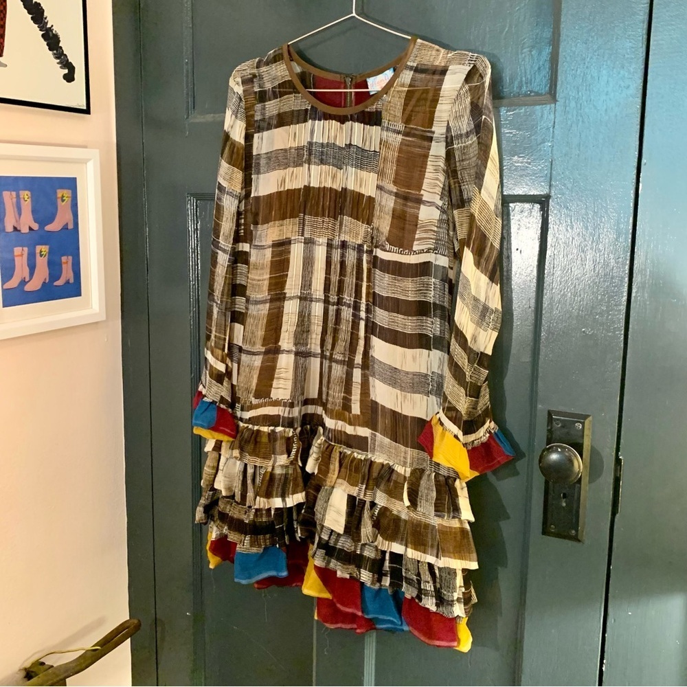 Plenty patchwork ruffle silk mini dress